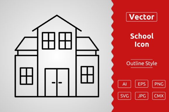 Vector School Outline Icon: A Versatile Embroidery Design